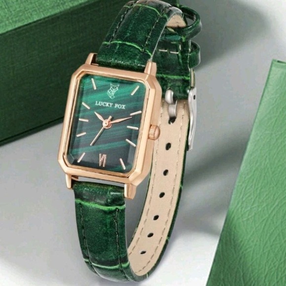 LUCKYFOX 1pc Green Emerald PU Polyurethane Strap Fashionable Round - Picture 1 of 1